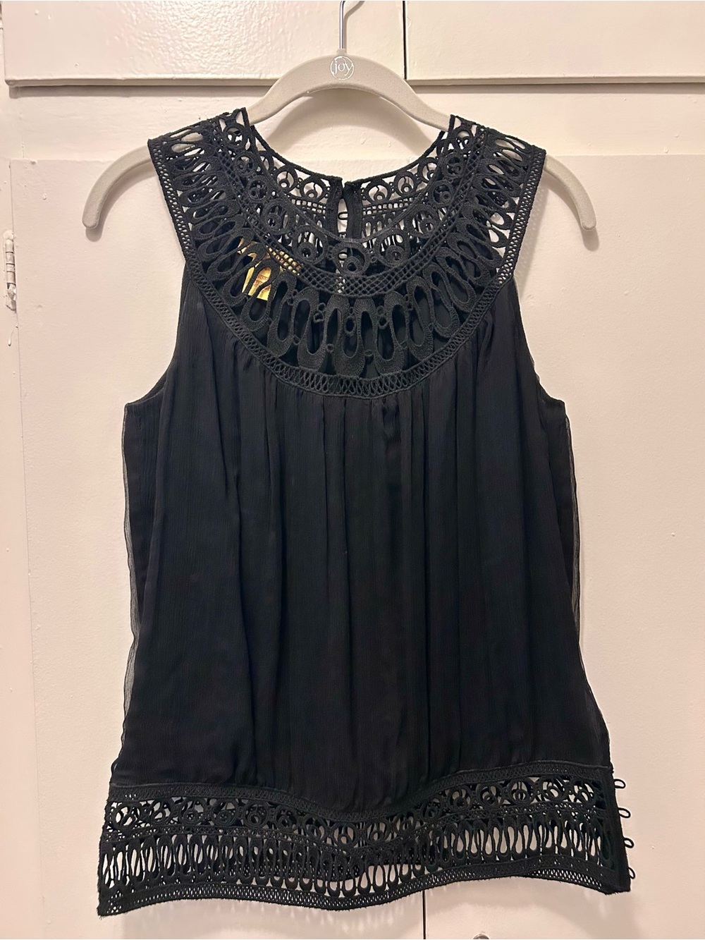Catherine Malandrino Black Crochet Yoke Sleeveless Camisole